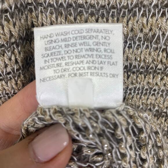 EILEEN FISHER Metallic Open Knit Sweater Beige Womens L Linen Blend Lagenlook - Picture 6 of 7